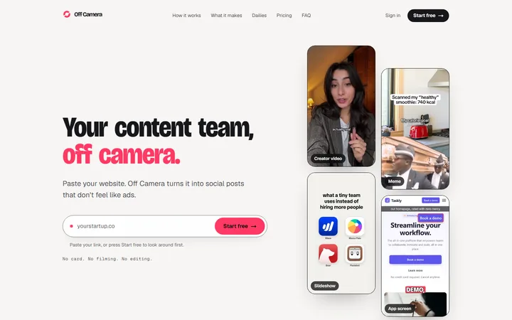 Our own website, offcamera.co: the page you are reading.